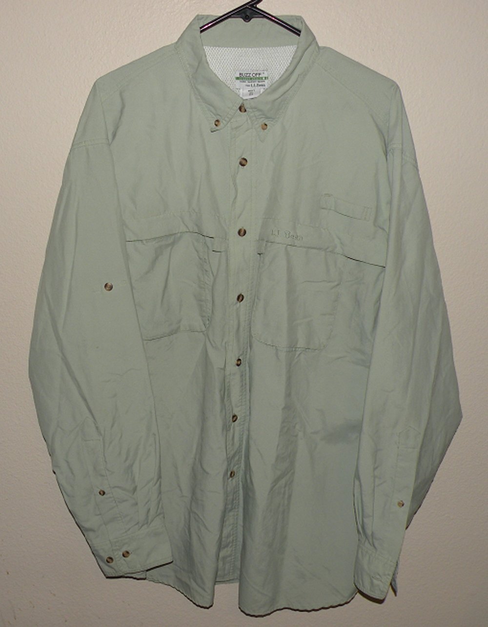 L.L. Bean Buzz Off Insect Shield Men's XL LS Button Vented Fishing Shirt Green